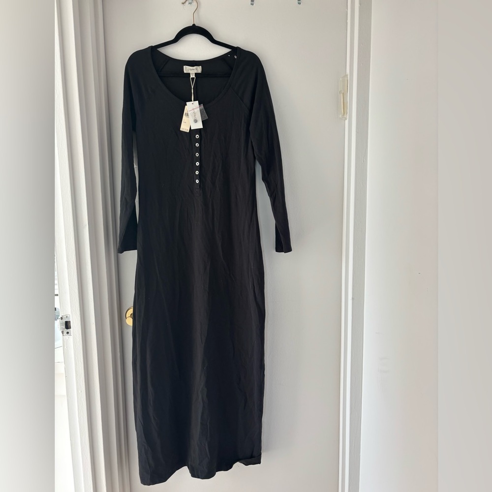 🖤 L*Space Black Long Sleeve Henley Maxi Dress – NWT – Size XL